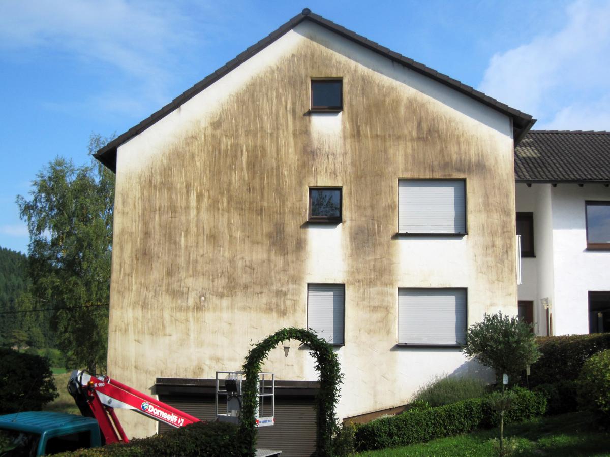 Fassadenreinigung Einfamilienhaus - Schmutzige Fassade vor der Fassadenreinigung