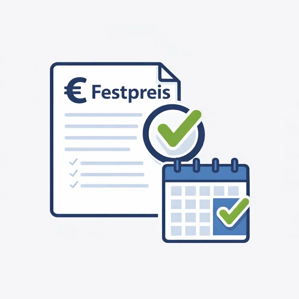 Symbolbild Festpreis und Terminkalender mit Häkchen